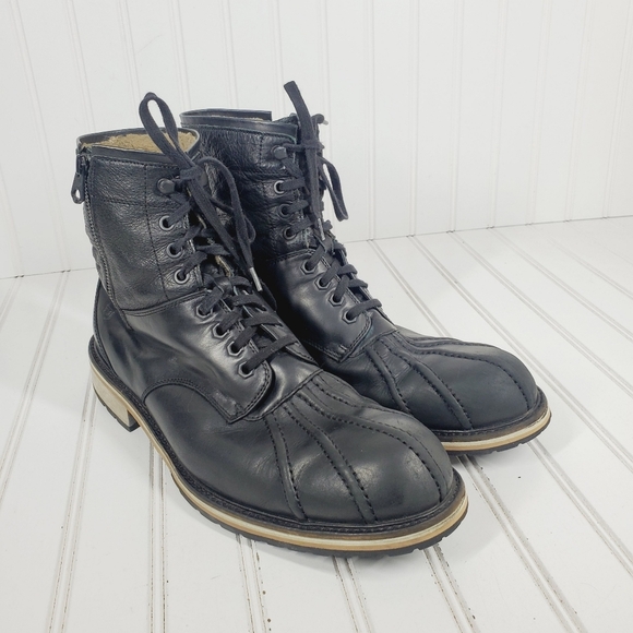 Andrew Marc Rutland Black Leather Lace Up Zip Boots - Picture 4 of 12